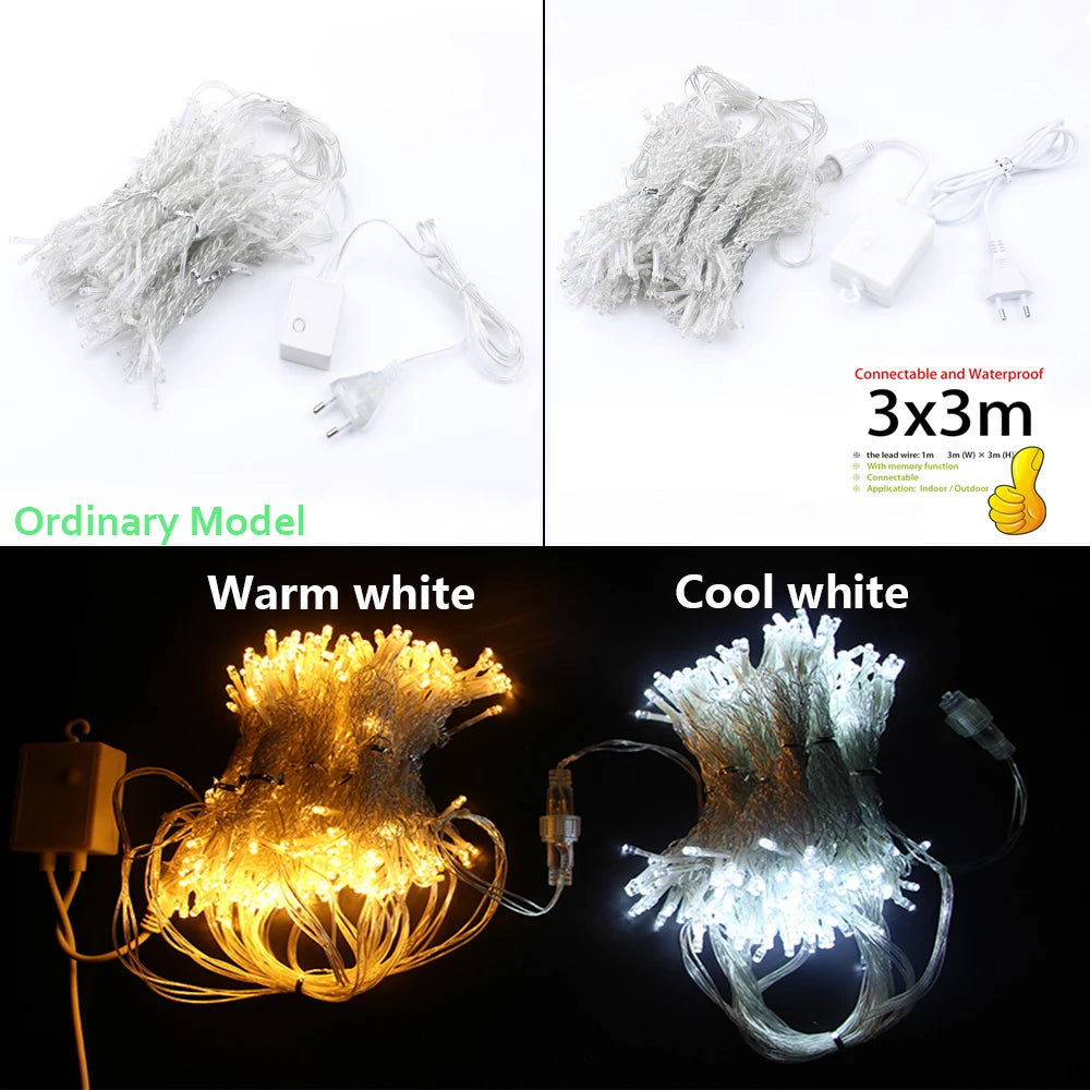 3x 3/6x3/10x3m led luzes da corda de sincelo luzes de fadas de natal guirlanda casa ao ar livre para casamento/festa/cortina/decoração de jardim