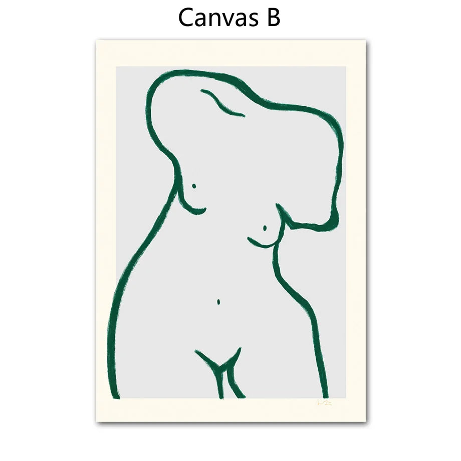 Pintura abstrata da lona da linha para a decoração da sala, cartaz nórdico, retratos da parede, menina, Nu, limão, vaso, geometria, impressões artísticas