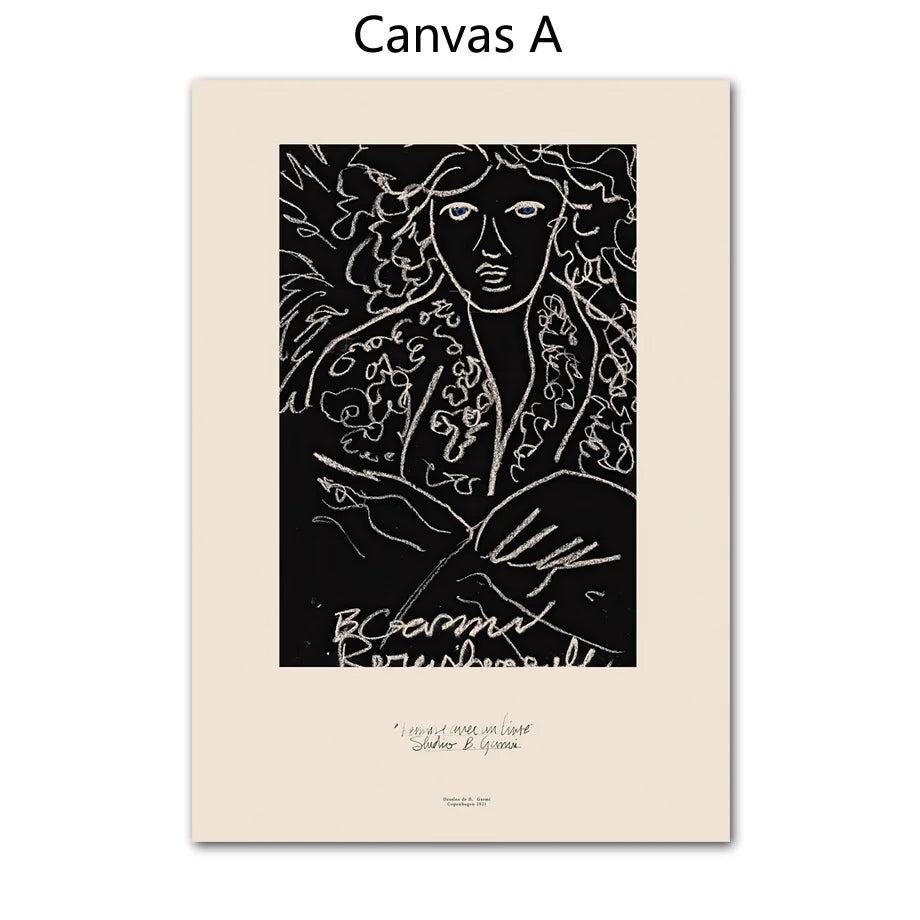 Pintura abstrata da lona da linha para a decoração da sala, cartaz nórdico, retratos da parede, menina, Nu, limão, vaso, geometria, impressões artísticas