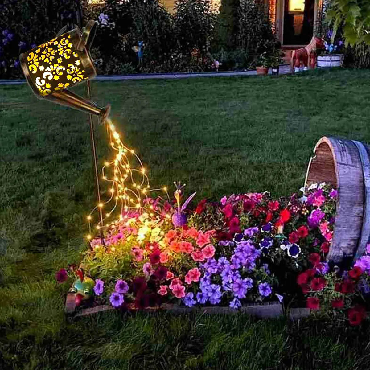 Lanternas solares rega pode ao ar livre rega pode água luz do gramado 36led chaleira luz da corda ferro retro jardim luzes da paisagem