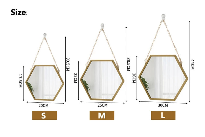 Forma hexagonal espelho decorativo decoração da parede maquiagem pendurado espelho banheiro espelho cosmético quarto decoração da parede