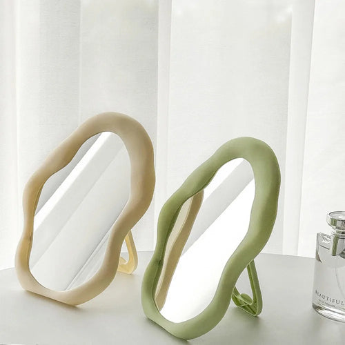 1pc estilo creme espelho de maquiagem decorativo irregular simples espelho de cômoda em forma de nuvem espelho de parede de cabeleireiro francês