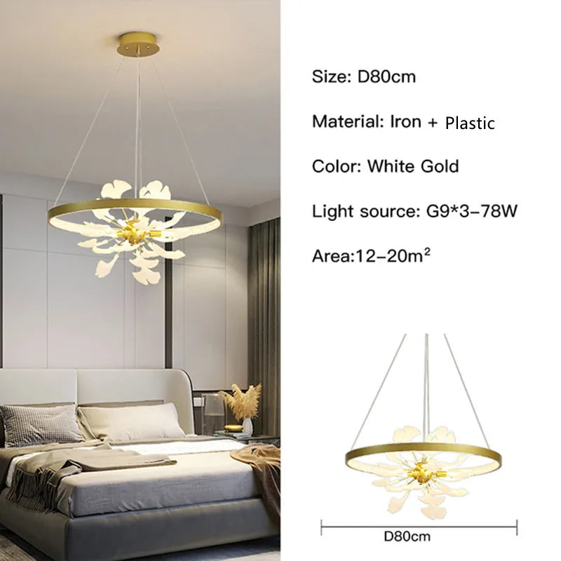 Moderno nórdico ginkgo ramo folha g9 led lustre de teto para sala estar jantar luminária decoração casa lustre iluminação interior