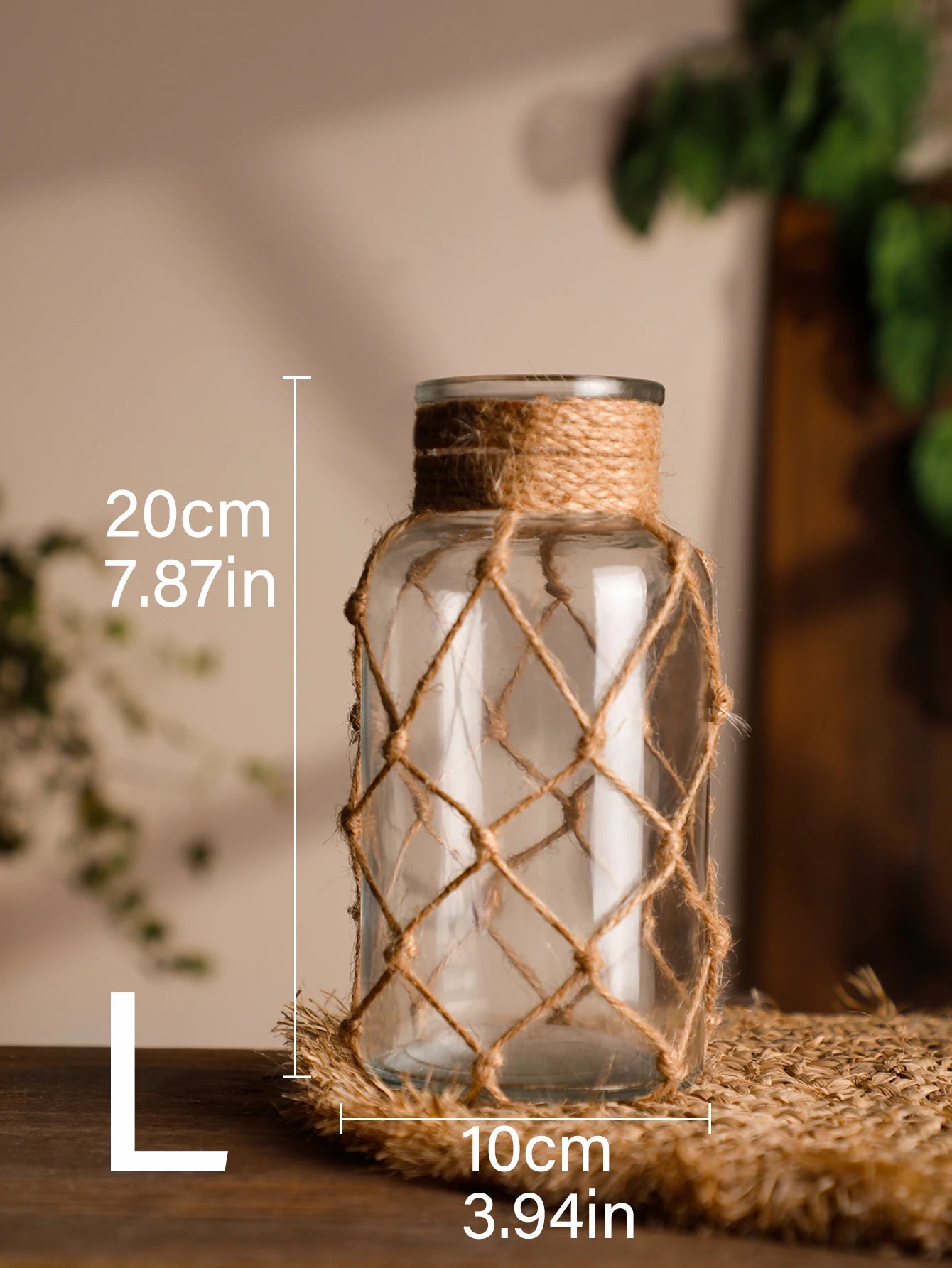 Mão tecido corda de cânhamo vaso de vidro flor seca decoração arte vaso de vidro nordic sala estar decoração mesa quarto boho decoração para casa
