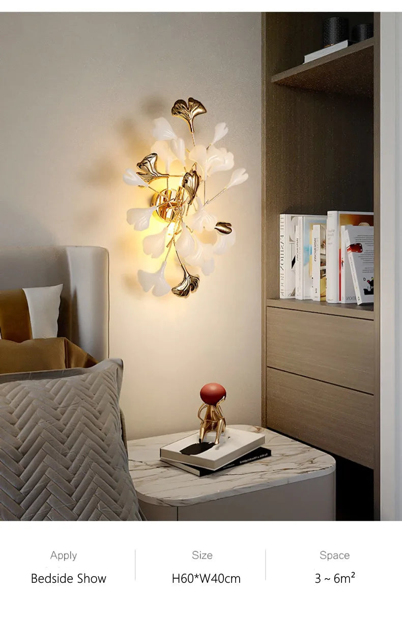 Moderno nórdico ginkgo ramo folha g9 led lustre de teto para sala estar jantar luminária decoração casa lustre iluminação interior