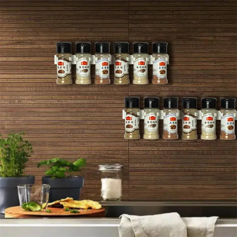 2 pcs/Set Branco Cozinha Armazenamento Rack Tempero Jar Armazenamento Rack Simples Garrafa Clipe Quatro Cinco Buraco