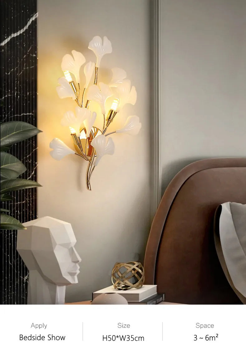 Moderno nórdico ginkgo ramo folha g9 led lustre de teto para sala estar jantar luminária decoração casa lustre iluminação interior
