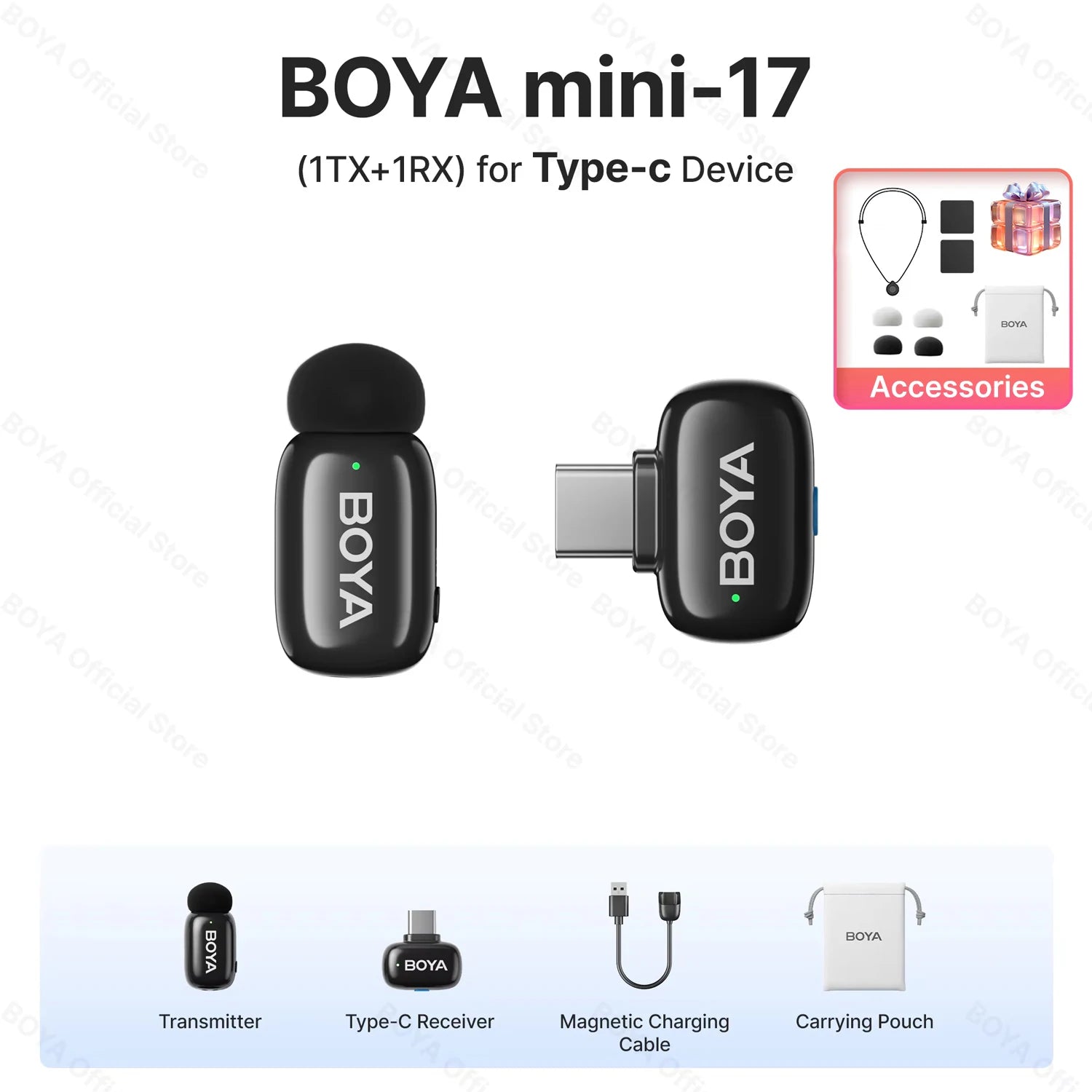 BOYA BOYA Mini Microfone de lapela sem fio com cancelamento de ruído para iPhone iPhone15-16 iPad Android Tipo C Smartphone, Câmera, YouTube Jogo Áudio ao vivo Gravação de vídeo Entrevista Vlog Transmissão sem fio 100m