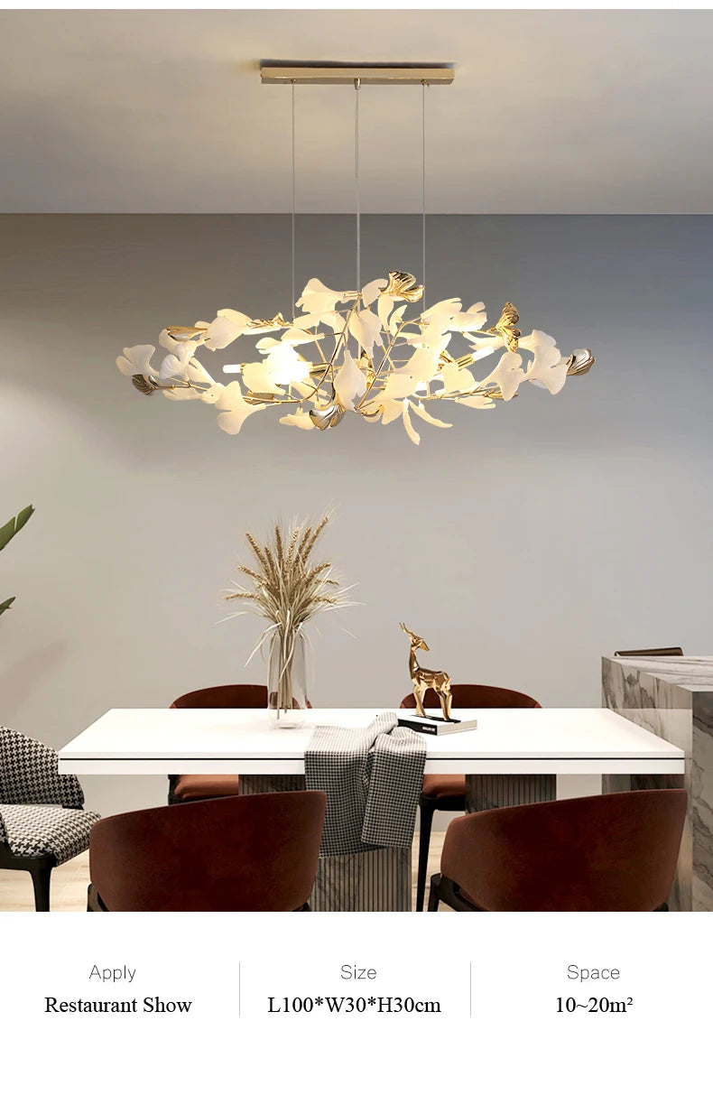 Moderno nórdico ginkgo ramo folha g9 led lustre de teto para sala estar jantar luminária decoração casa lustre iluminação interior