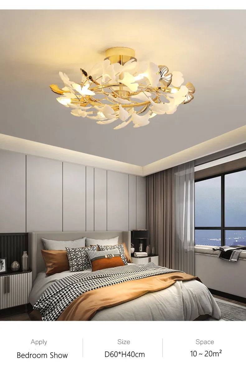 Moderno nórdico ginkgo ramo folha g9 led lustre de teto para sala estar jantar luminária decoração casa lustre iluminação interior