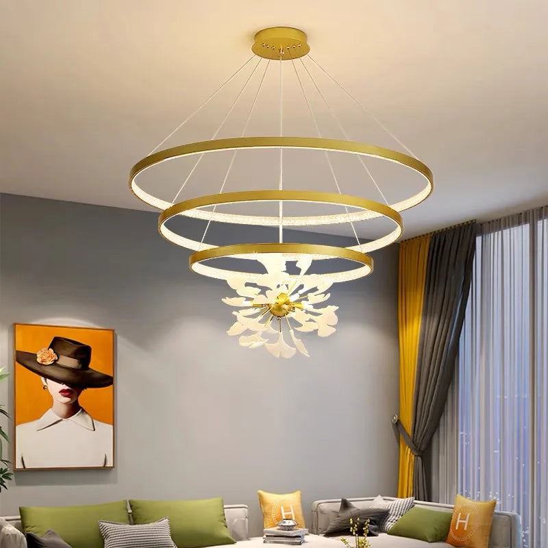 Moderno nórdico ginkgo ramo folha g9 led lustre de teto para sala estar jantar luminária decoração casa lustre iluminação interior