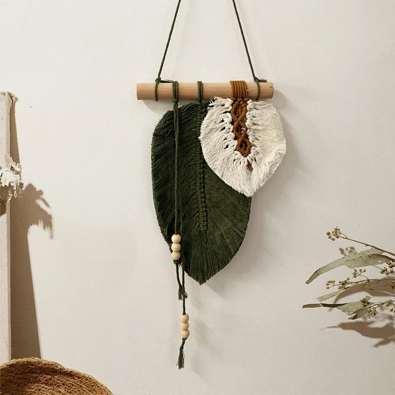 Pequeno macrame parede pendurado boho tecido folha macrame tapeçaria arte da parede para o quarto casa decoração presente para mulheres meninas
