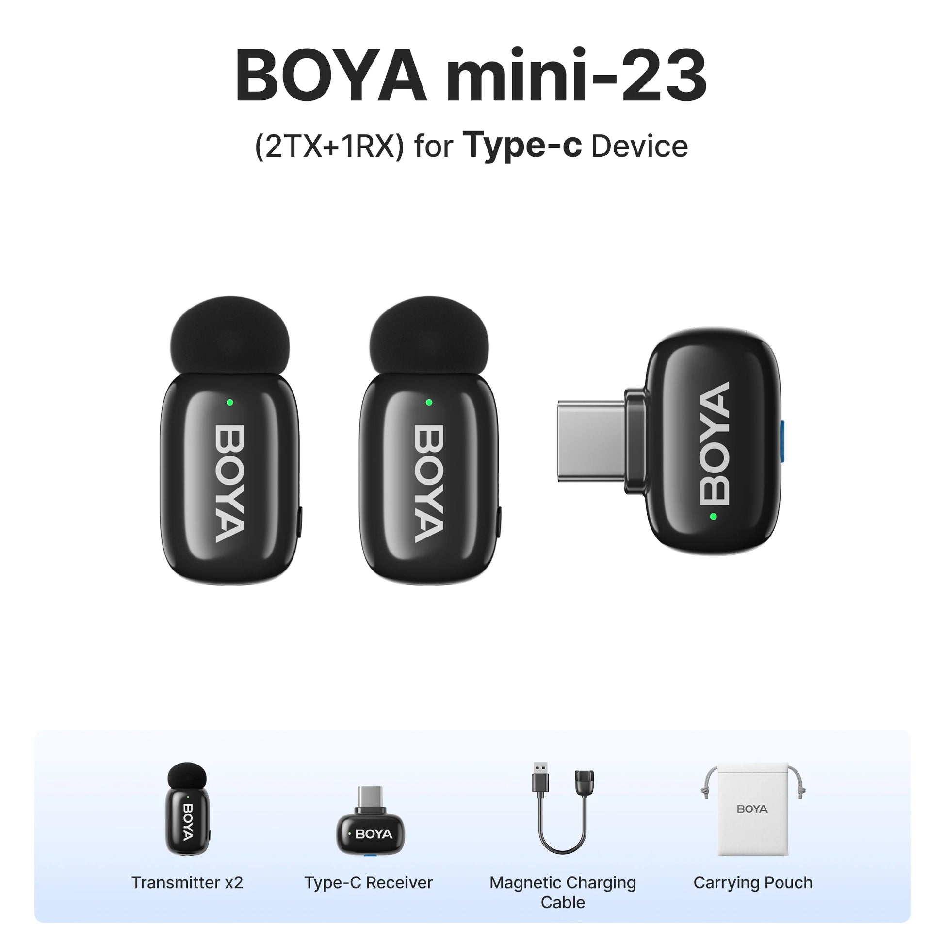 BOYA BOYA Mini Microfone de lapela sem fio com cancelamento de ruído para iPhone iPhone15-16 iPad Android Tipo C Smartphone, Câmera, YouTube Jogo Áudio ao vivo Gravação de vídeo Entrevista Vlog Transmissão sem fio 100m