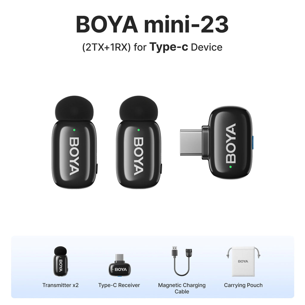 BOYA BOYA Mini Microfone de lapela sem fio com cancelamento de ruído para iPhone iPhone15-16 iPad Android Tipo C Smartphone, Câmera, YouTube Jogo Áudio ao vivo Gravação de vídeo Entrevista Vlog Transmissão sem fio 100m