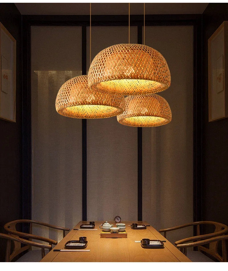 2025 mais novo pingente de bambu lâmpadas luzes teto rattan vime lustre mão malha trança suspensa casa jantar trançado decoração quente