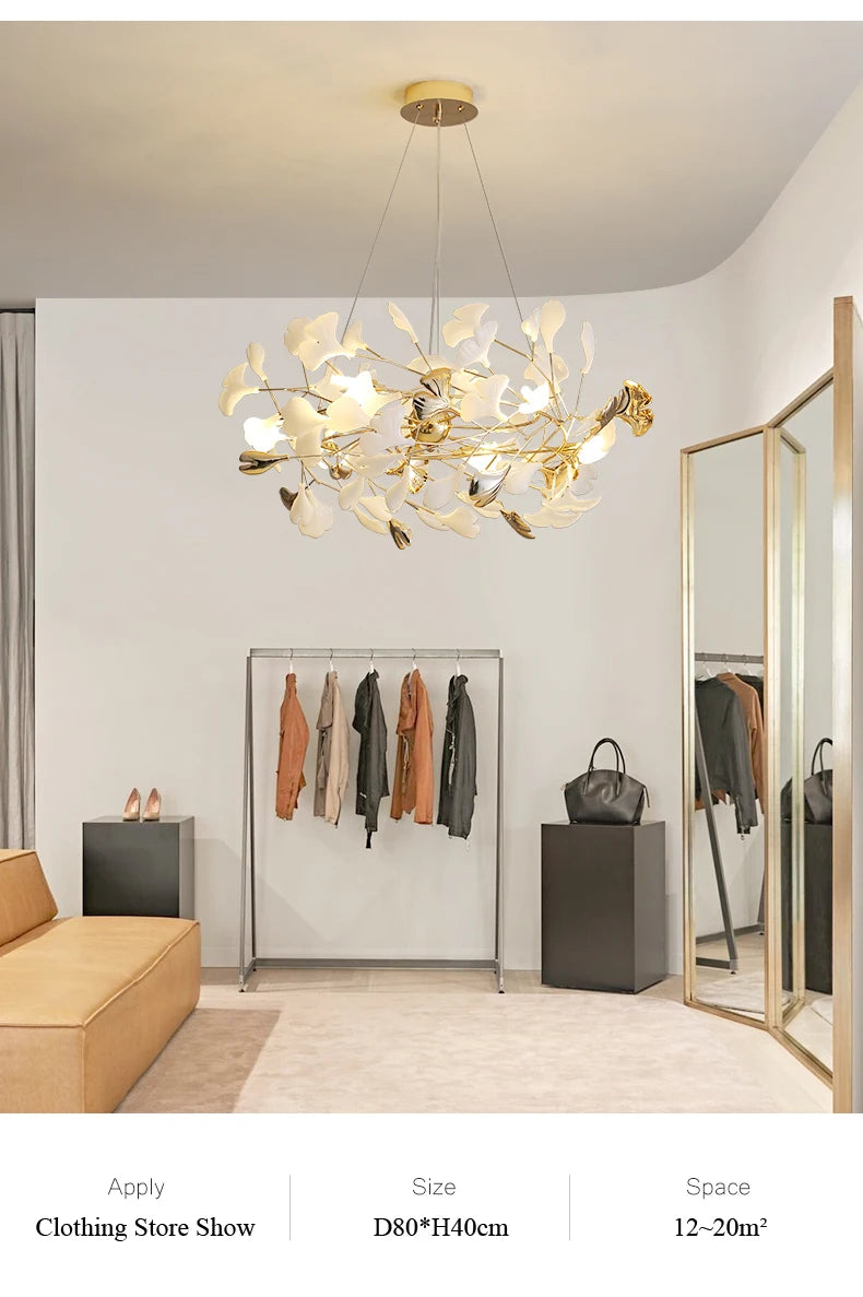 Moderno nórdico ginkgo ramo folha g9 led lustre de teto para sala estar jantar luminária decoração casa lustre iluminação interior