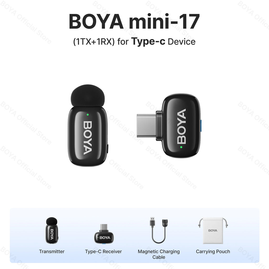 BOYA BOYA Mini Microfone de lapela sem fio com cancelamento de ruído para iPhone iPhone15-16 iPad Android Tipo C Smartphone, Câmera, YouTube Jogo Áudio ao vivo Gravação de vídeo Entrevista Vlog Transmissão sem fio 100m