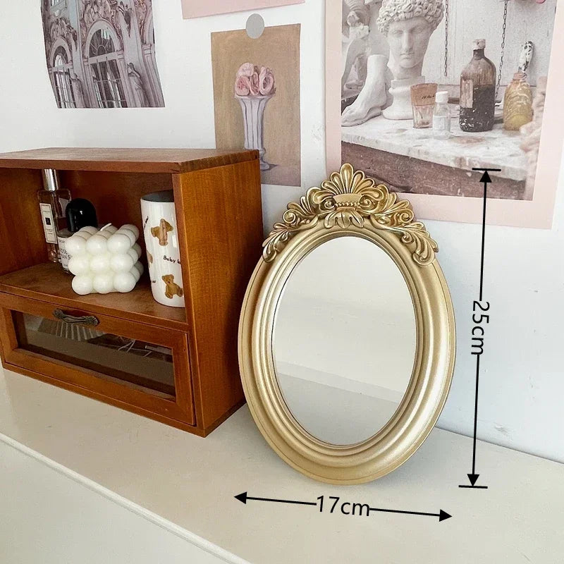 Molde de escultura rústica, espelho dourado, bandeja de decoração para casa, espelho decorativo para quarto, mesa, maquiagem