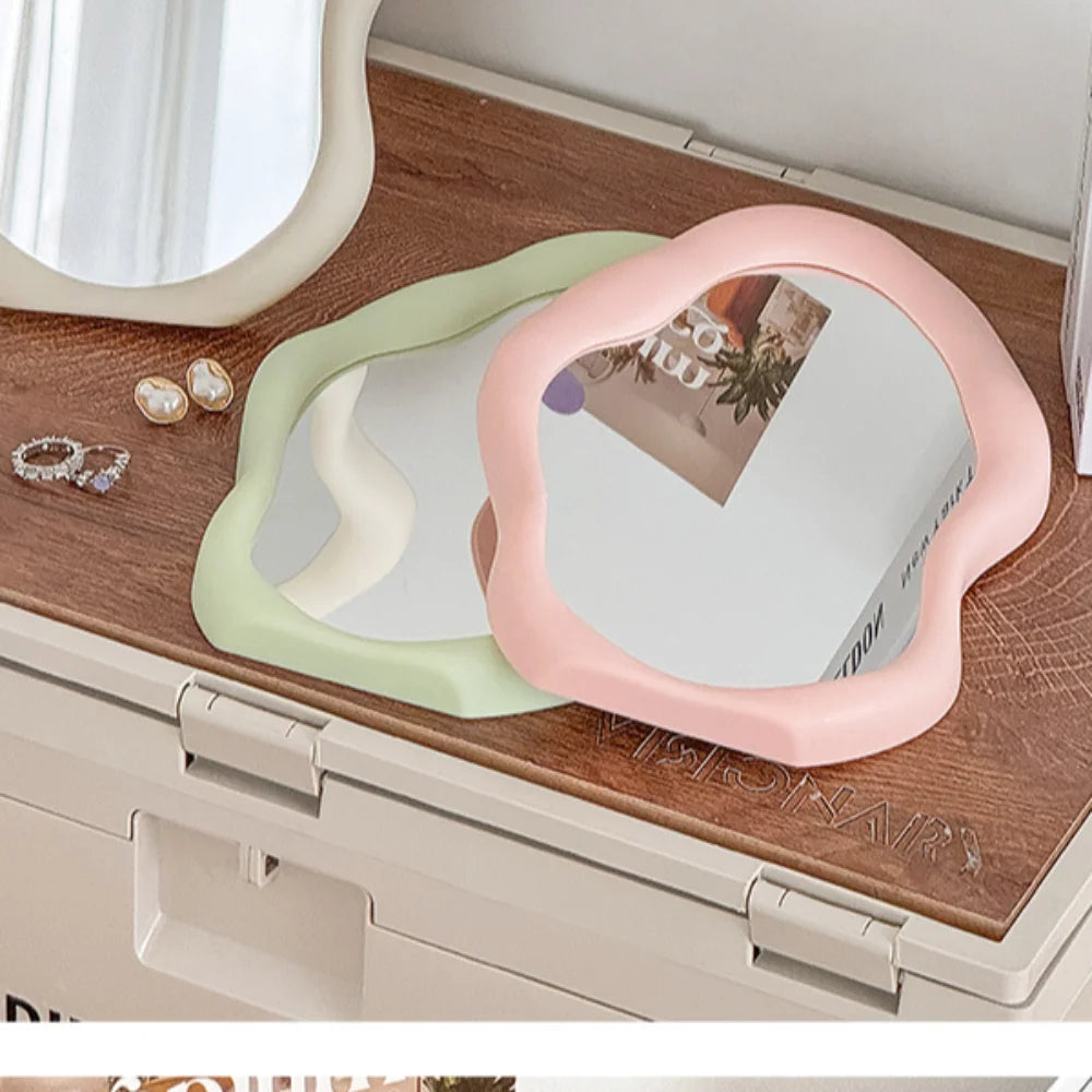 1pc estilo creme espelho de maquiagem decorativo irregular simples espelho de cômoda em forma de nuvem espelho de parede de cabeleireiro francês