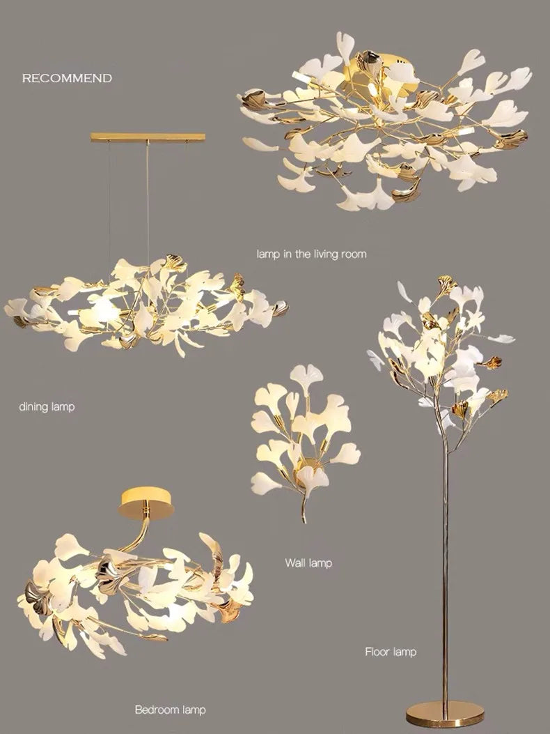 Moderno nórdico ginkgo ramo folha g9 led lustre de teto para sala estar jantar luminária decoração casa lustre iluminação interior
