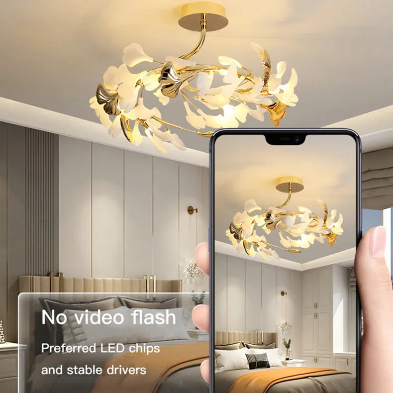 Moderno nórdico ginkgo ramo folha g9 led lustre de teto para sala estar jantar luminária decoração casa lustre iluminação interior