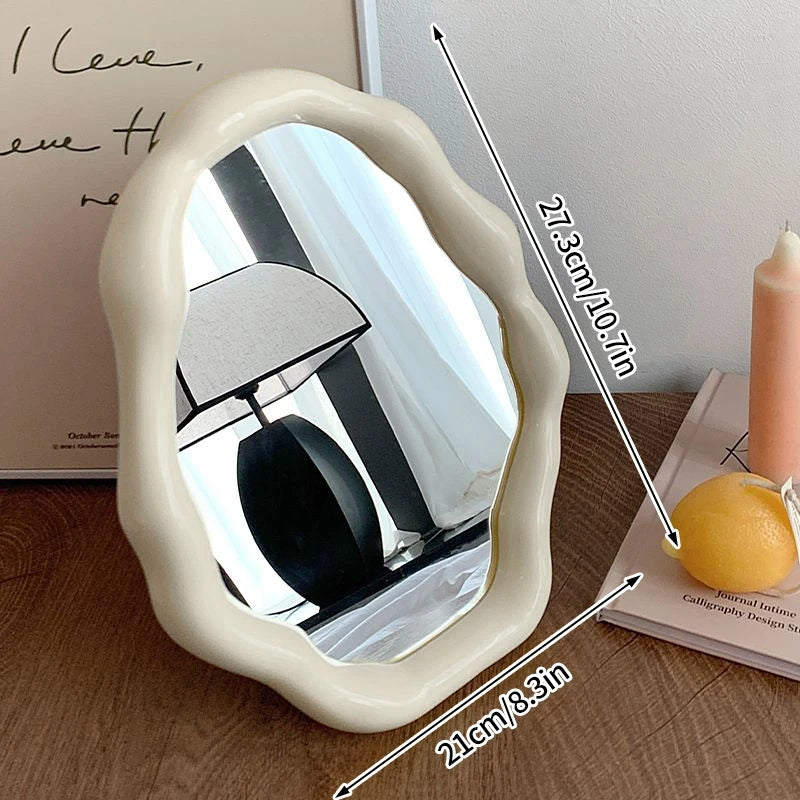 Espelho de pé irregular espelho de maquiagem de mesa decorativo espelho de vaidade decoração do quarto estética cosméticos decoração de casa