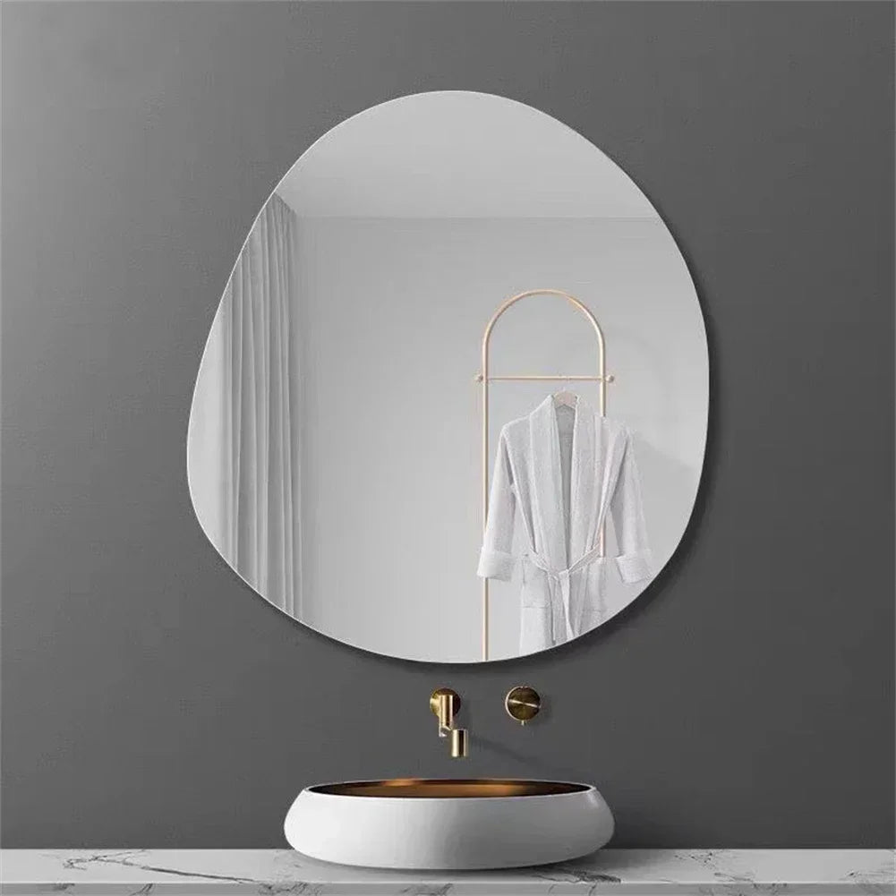 Espelho acrílico irregular para banheiro, vários tamanhos, formato de nuvem inquebrável, espelho de parede, adesivos acrílicos, decoração de sala de estar