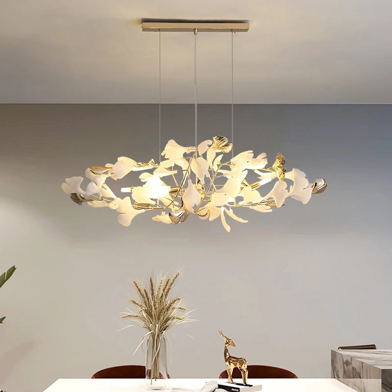 Moderno nórdico ginkgo ramo folha g9 led lustre de teto para sala estar jantar luminária decoração casa lustre iluminação interior