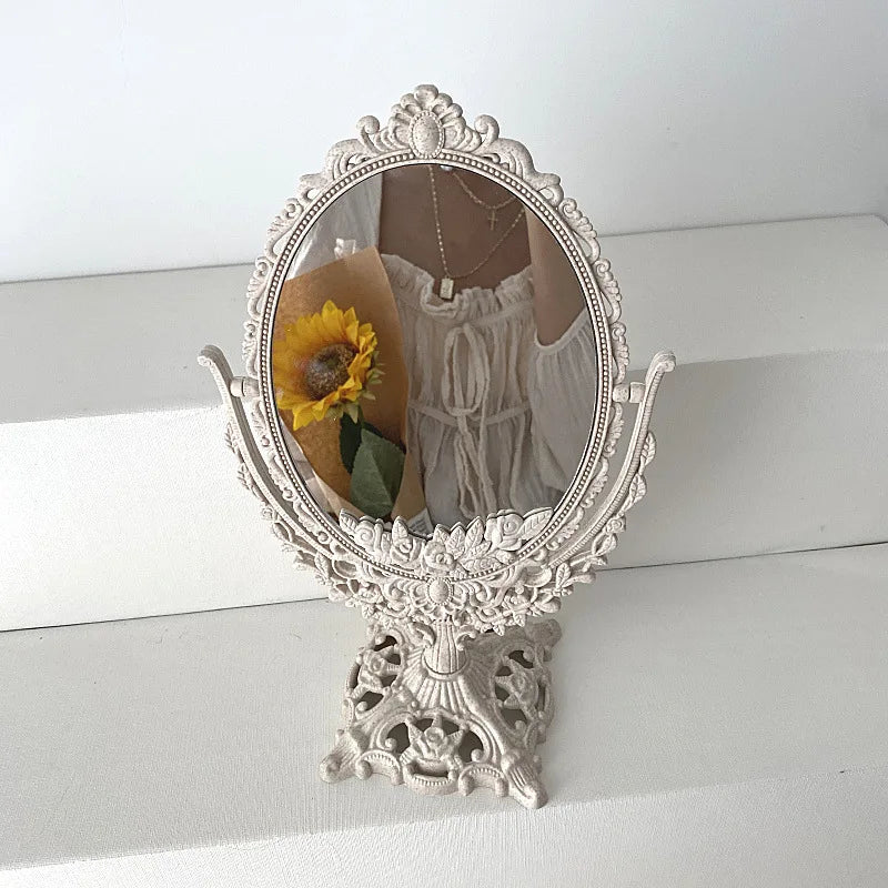 Design floral Home Decor Mirror, Material elegante do olhar do vintage, Europeu requintado Oval Handhold Mirror, Decoração do quarto