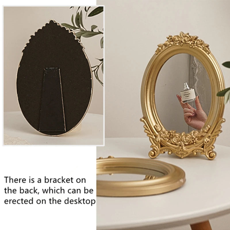 Molde de escultura rústica, espelho dourado, bandeja de decoração para casa, espelho decorativo para quarto, mesa, maquiagem