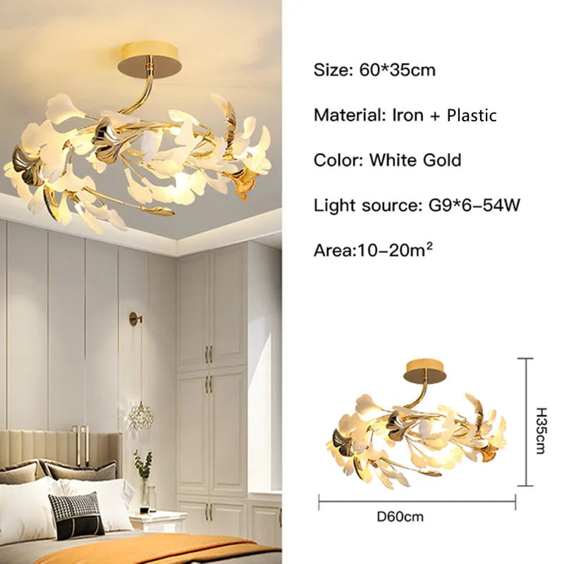 Moderno nórdico ginkgo ramo folha g9 led lustre de teto para sala estar jantar luminária decoração casa lustre iluminação interior