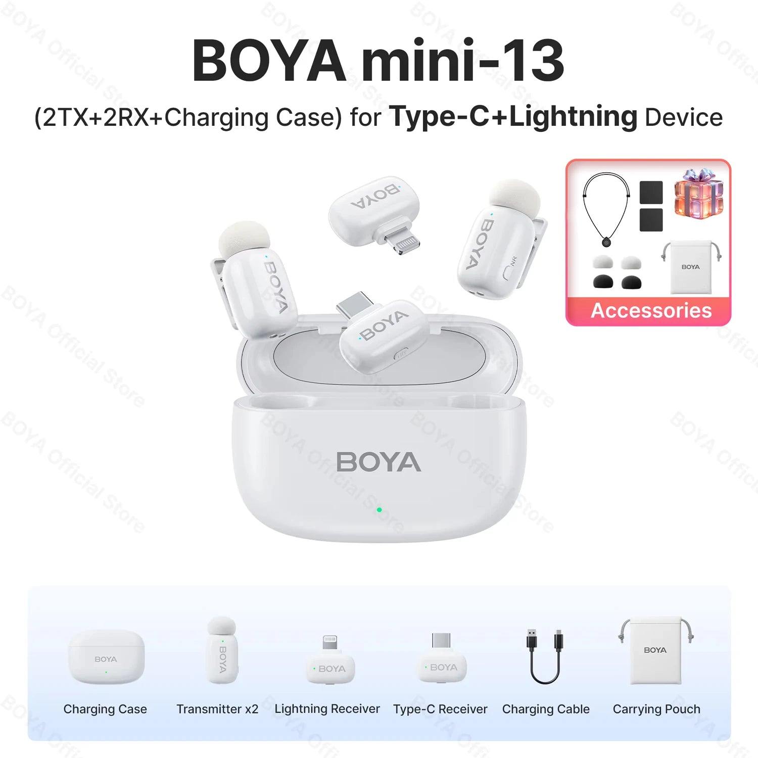 BOYA BOYA Mini Microfone de lapela sem fio com cancelamento de ruído para iPhone iPhone15-16 iPad Android Tipo C Smartphone, Câmera, YouTube Jogo Áudio ao vivo Gravação de vídeo Entrevista Vlog Transmissão sem fio 100m