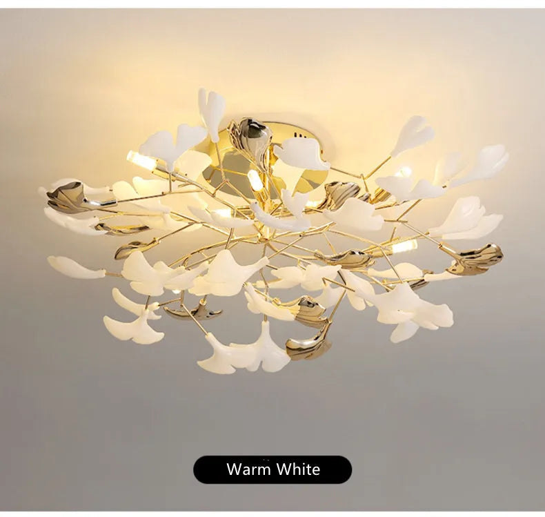 Moderno nórdico ginkgo ramo folha g9 led lustre de teto para sala estar jantar luminária decoração casa lustre iluminação interior
