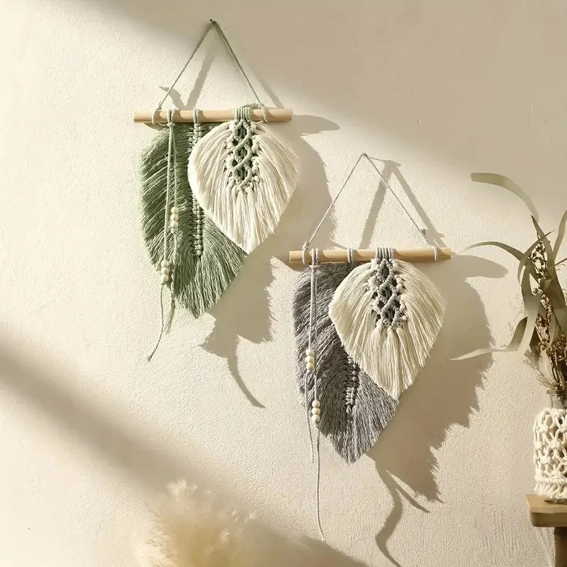 Pequeno macrame parede pendurado boho tecido folha macrame tapeçaria arte da parede para o quarto casa decoração presente para mulheres meninas