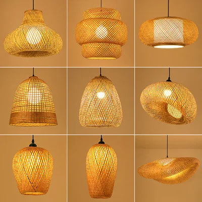 2025 mais novo pingente de bambu lâmpadas luzes teto rattan vime lustre mão malha trança suspensa casa jantar trançado decoração quente