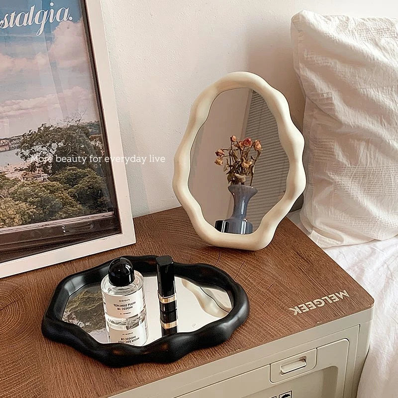 Espelho de pé irregular espelho de maquiagem de mesa decorativo espelho de vaidade decoração do quarto estética cosméticos decoração de casa