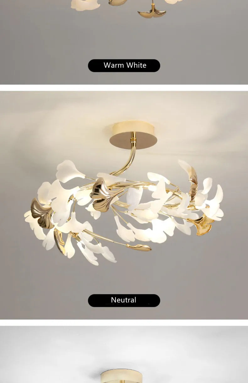 Moderno nórdico ginkgo ramo folha g9 led lustre de teto para sala estar jantar luminária decoração casa lustre iluminação interior