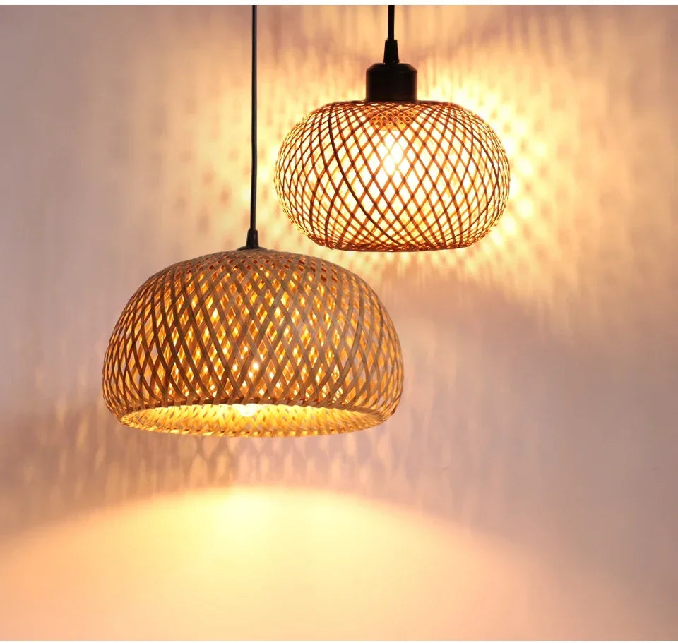Lâmpada pingente de bambu lustre pendurado lâmpada artesanal rattan pingente luminária restaurante sala jantar iluminação interior