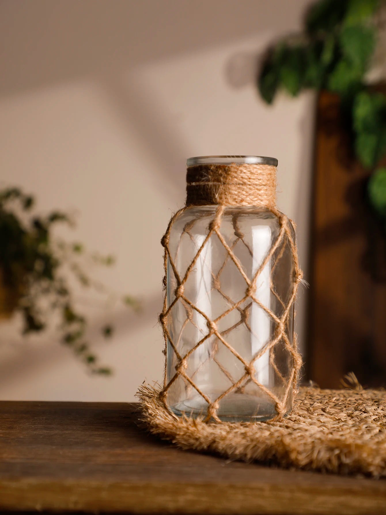 Mão tecido corda de cânhamo vaso de vidro flor seca decoração arte vaso de vidro nordic sala estar decoração mesa quarto boho decoração para casa