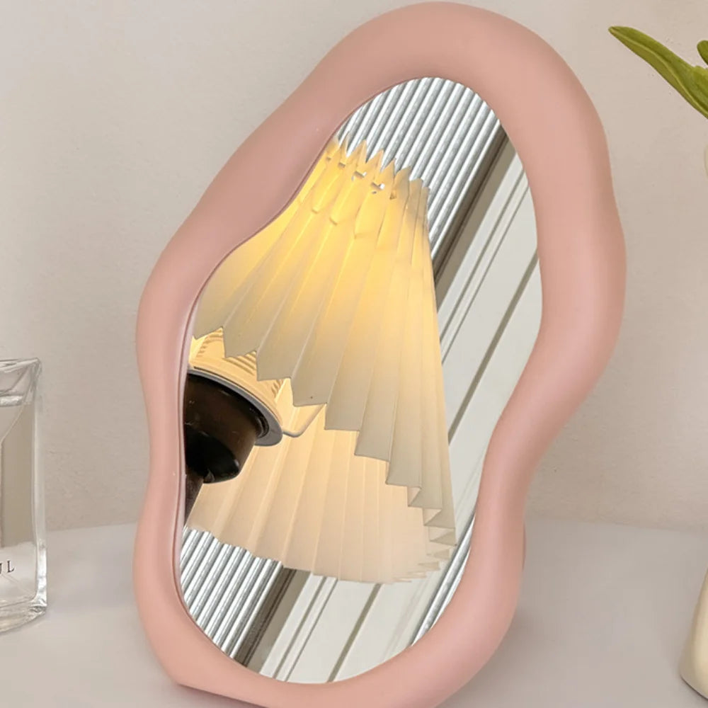 1pc estilo creme espelho de maquiagem decorativo irregular simples espelho de cômoda em forma de nuvem espelho de parede de cabeleireiro francês