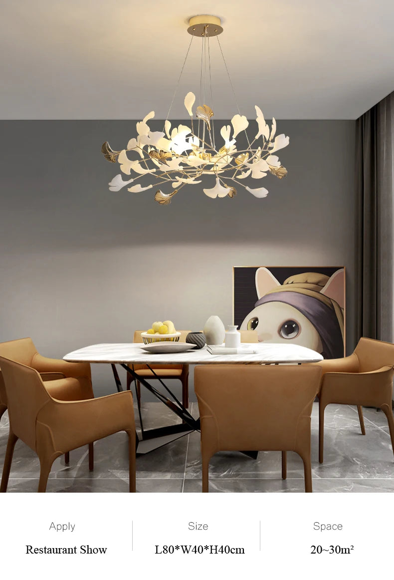 Moderno nórdico ginkgo ramo folha g9 led lustre de teto para sala estar jantar luminária decoração casa lustre iluminação interior
