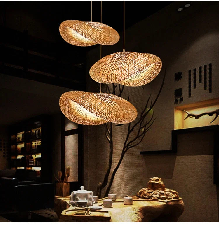 2025 mais novo pingente de bambu lâmpadas luzes teto rattan vime lustre mão malha trança suspensa casa jantar trançado decoração quente