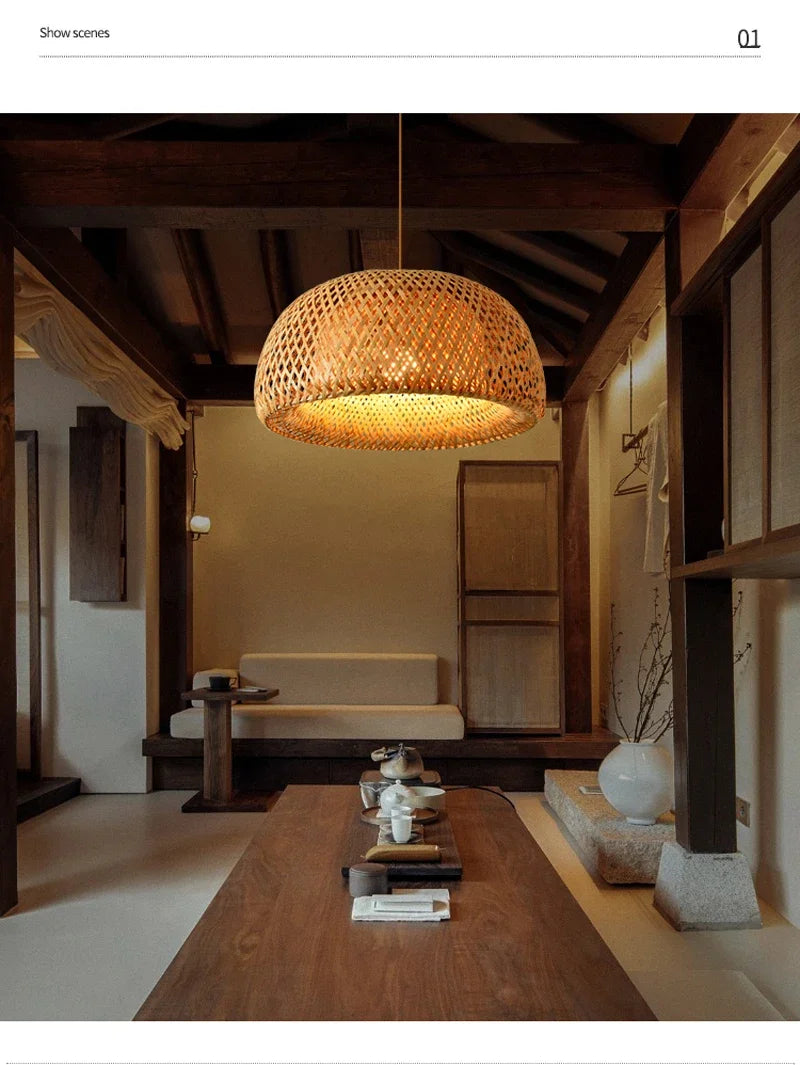 2025 mais novo pingente de bambu lâmpadas luzes teto rattan vime lustre mão malha trança suspensa casa jantar trançado decoração quente