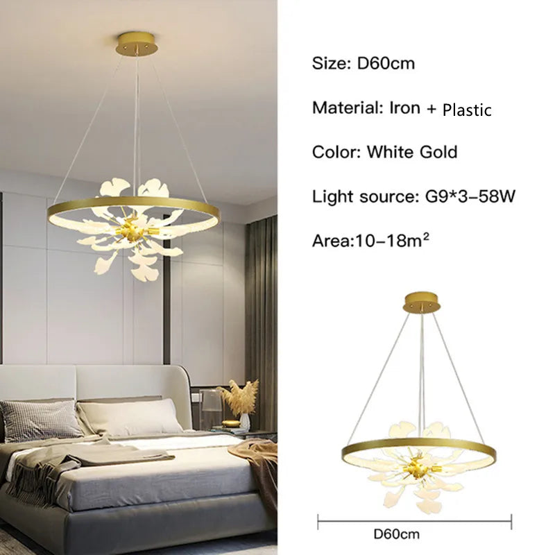 Moderno nórdico ginkgo ramo folha g9 led lustre de teto para sala estar jantar luminária decoração casa lustre iluminação interior