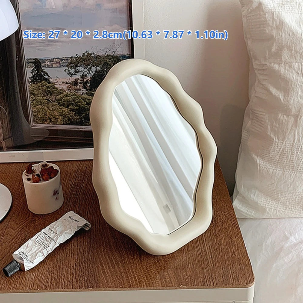 1pc estilo creme espelho de maquiagem decorativo irregular simples espelho de cômoda em forma de nuvem espelho de parede de cabeleireiro francês