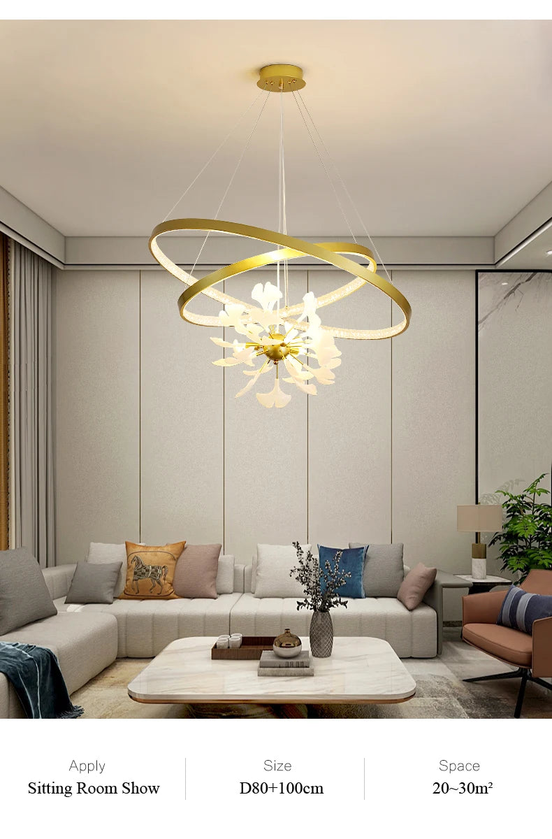 Moderno nórdico ginkgo ramo folha g9 led lustre de teto para sala estar jantar luminária decoração casa lustre iluminação interior