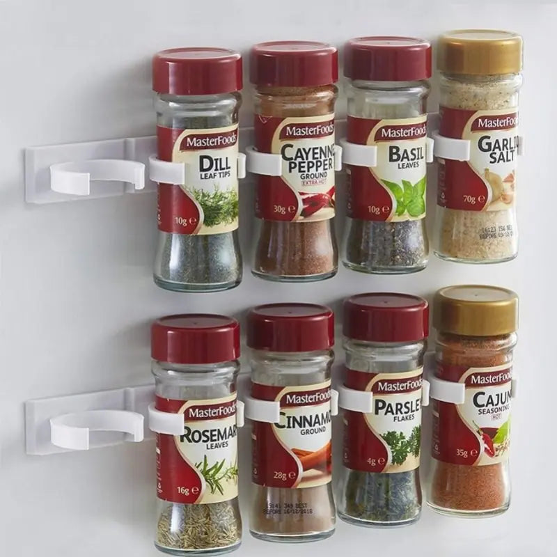 2 pcs/Set Branco Cozinha Armazenamento Rack Tempero Jar Armazenamento Rack Simples Garrafa Clipe Quatro Cinco Buraco