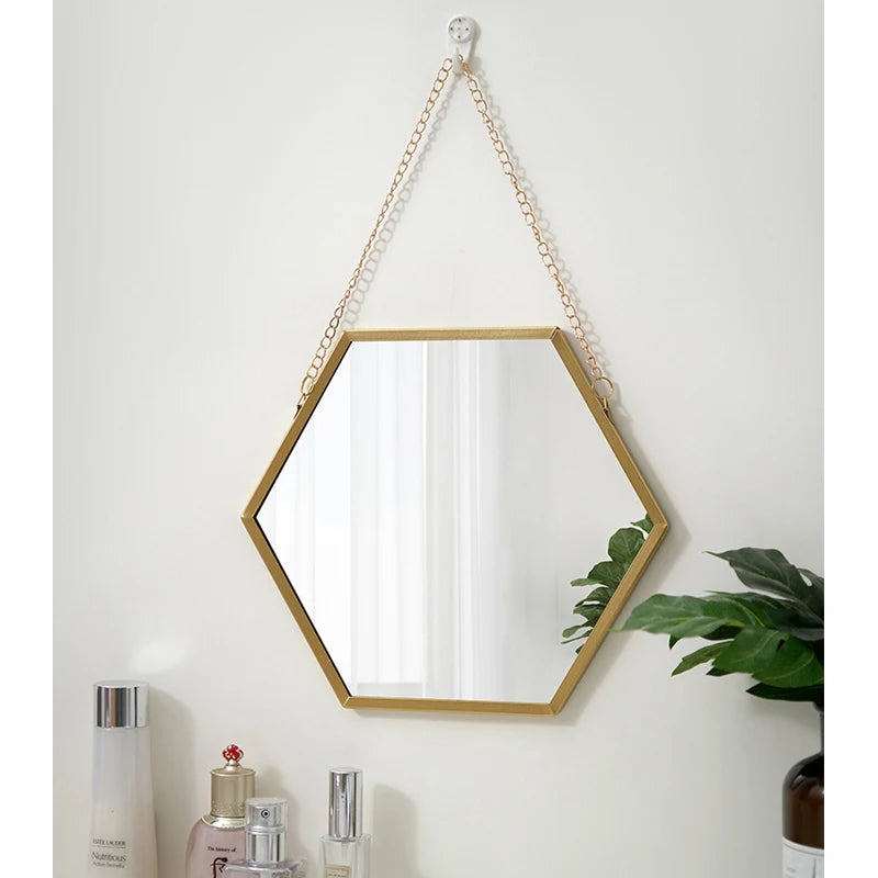 Forma hexagonal espelho decorativo decoração da parede maquiagem pendurado espelho banheiro espelho cosmético quarto decoração da parede