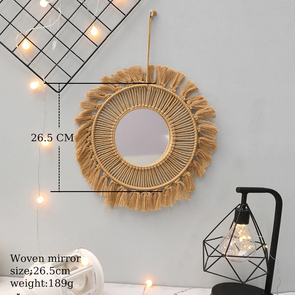 Espelhos de parede redondos decoração do quarto mão tecido espelho decorativo pendurado na parede para apartamento sala estar quarto decoração casa