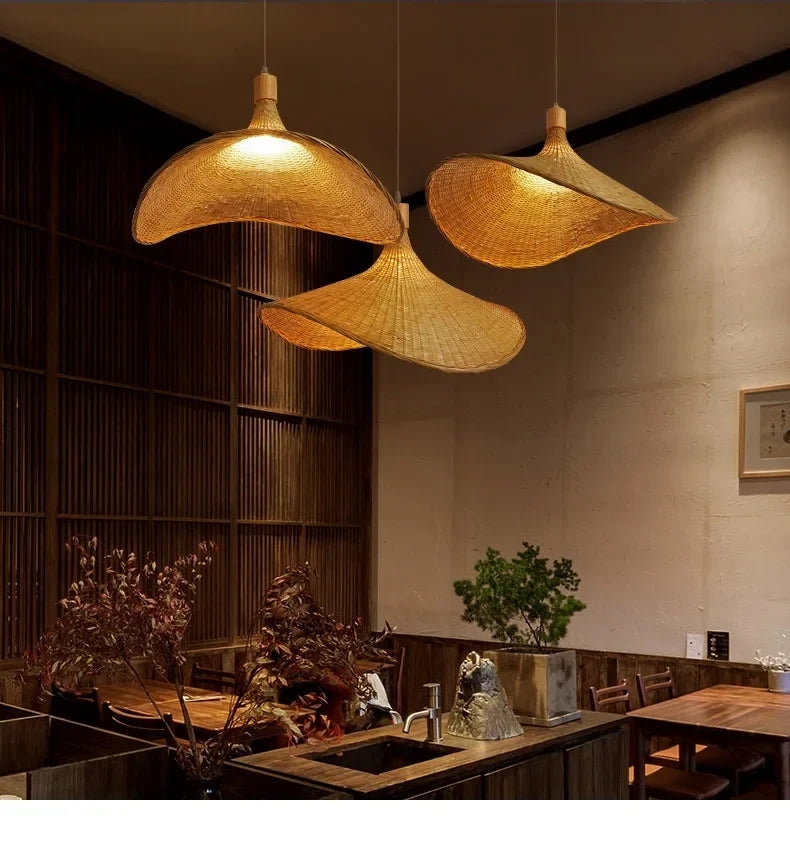 2025 mais novo pingente de bambu lâmpadas luzes teto rattan vime lustre mão malha trança suspensa casa jantar trançado decoração quente